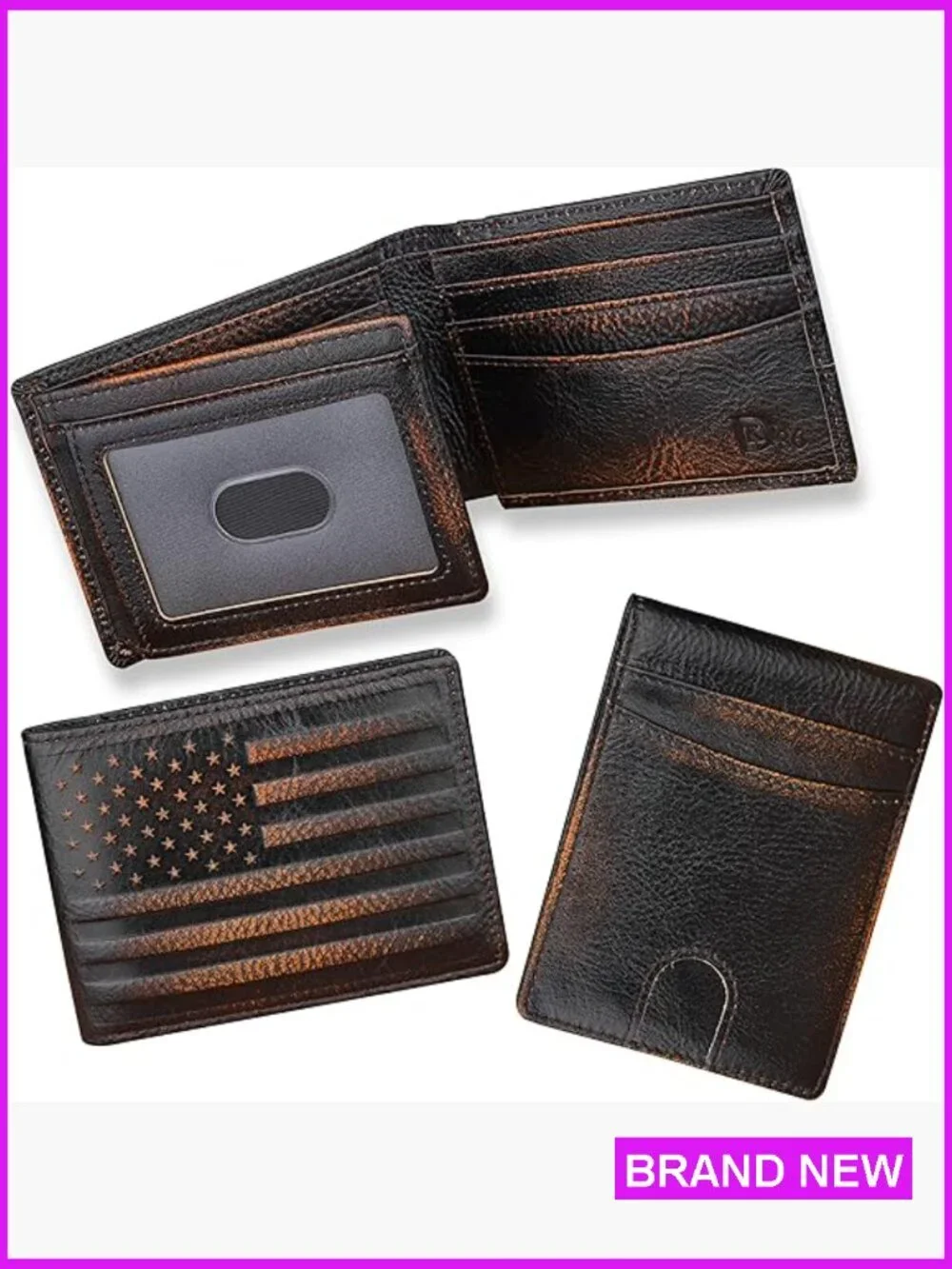 Slim RFID Bifold Wallet Genuine Leather Minimalist Men's Accessory Patriotic